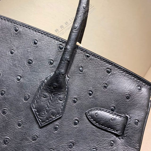 Hermes女包 愛馬仕Birkin30cm Hermes鉑金包 Ostrich鴕鳥皮 全手縫蠟線 19 Mousse慕斯灰  am1902